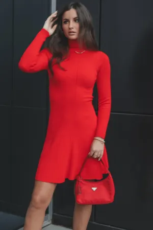 In A Really Festive Mood Red Knit Holiday Sweater Dress