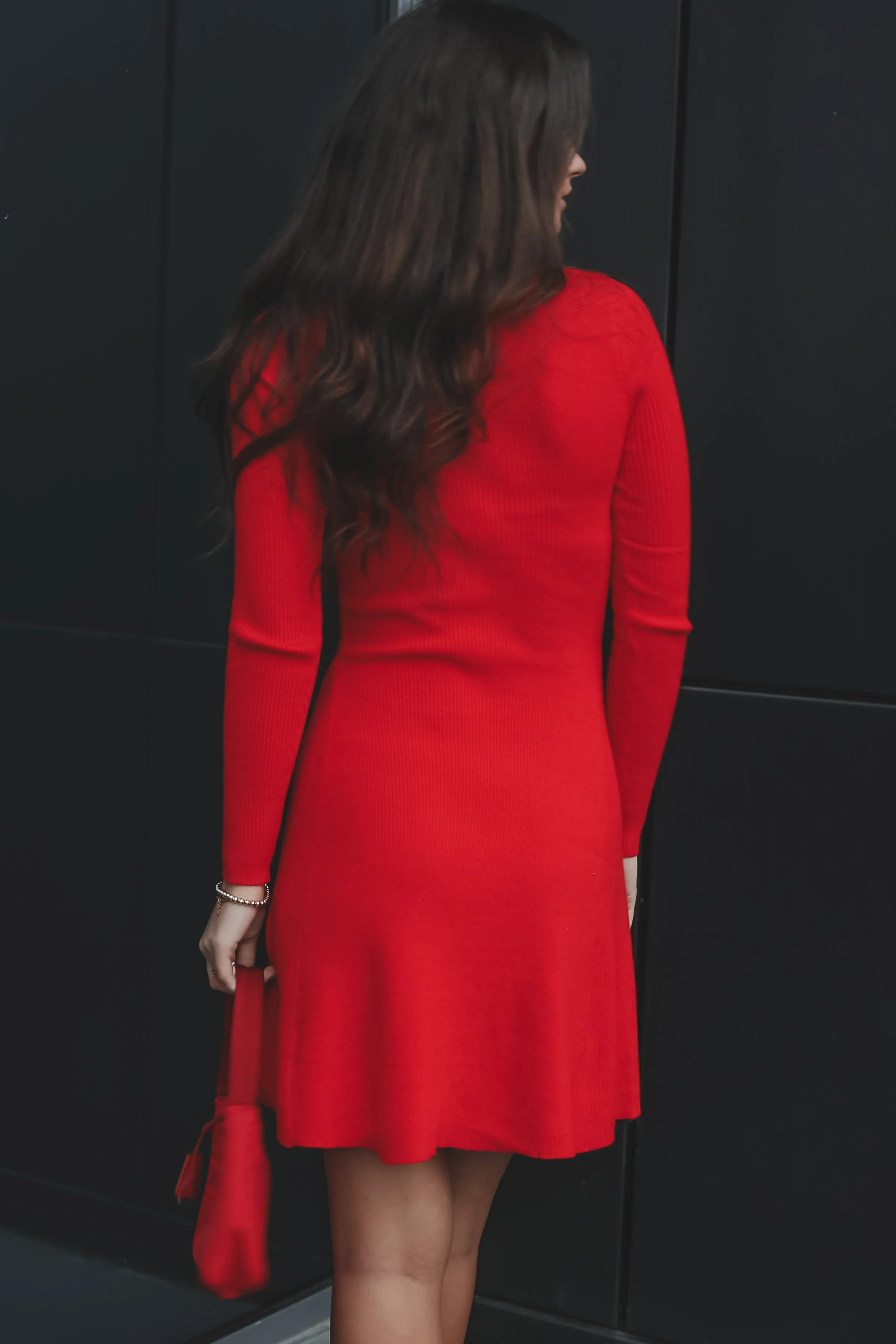 In A Really Festive Mood Red Knit Holiday Sweater Dress