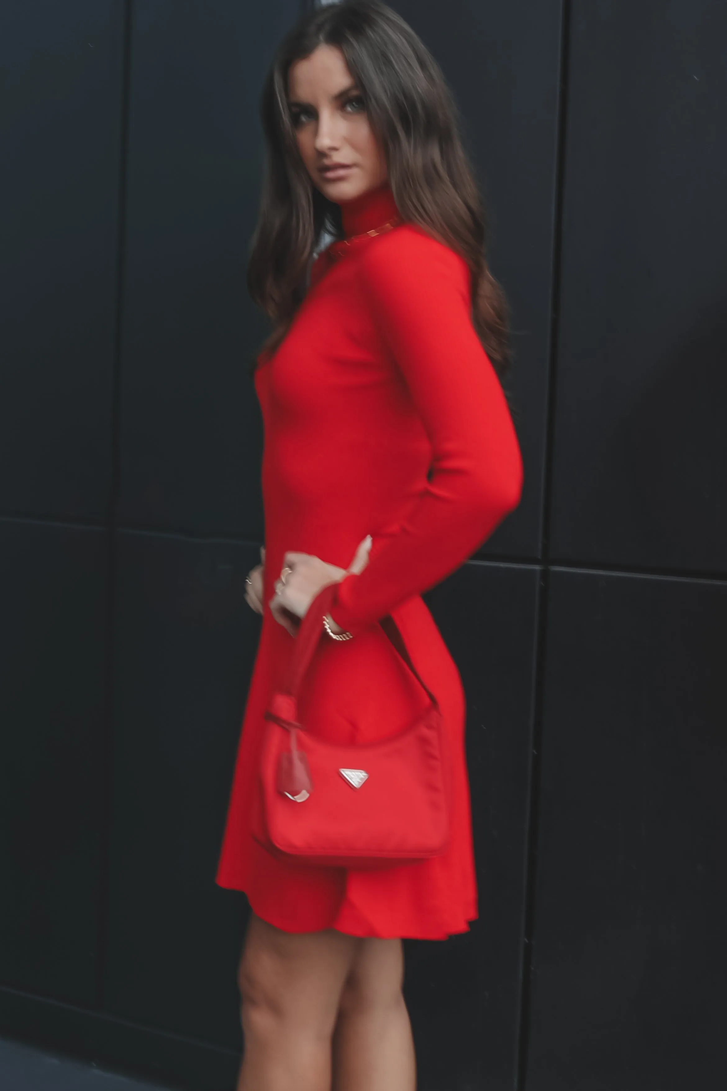 In A Really Festive Mood Red Knit Holiday Sweater Dress