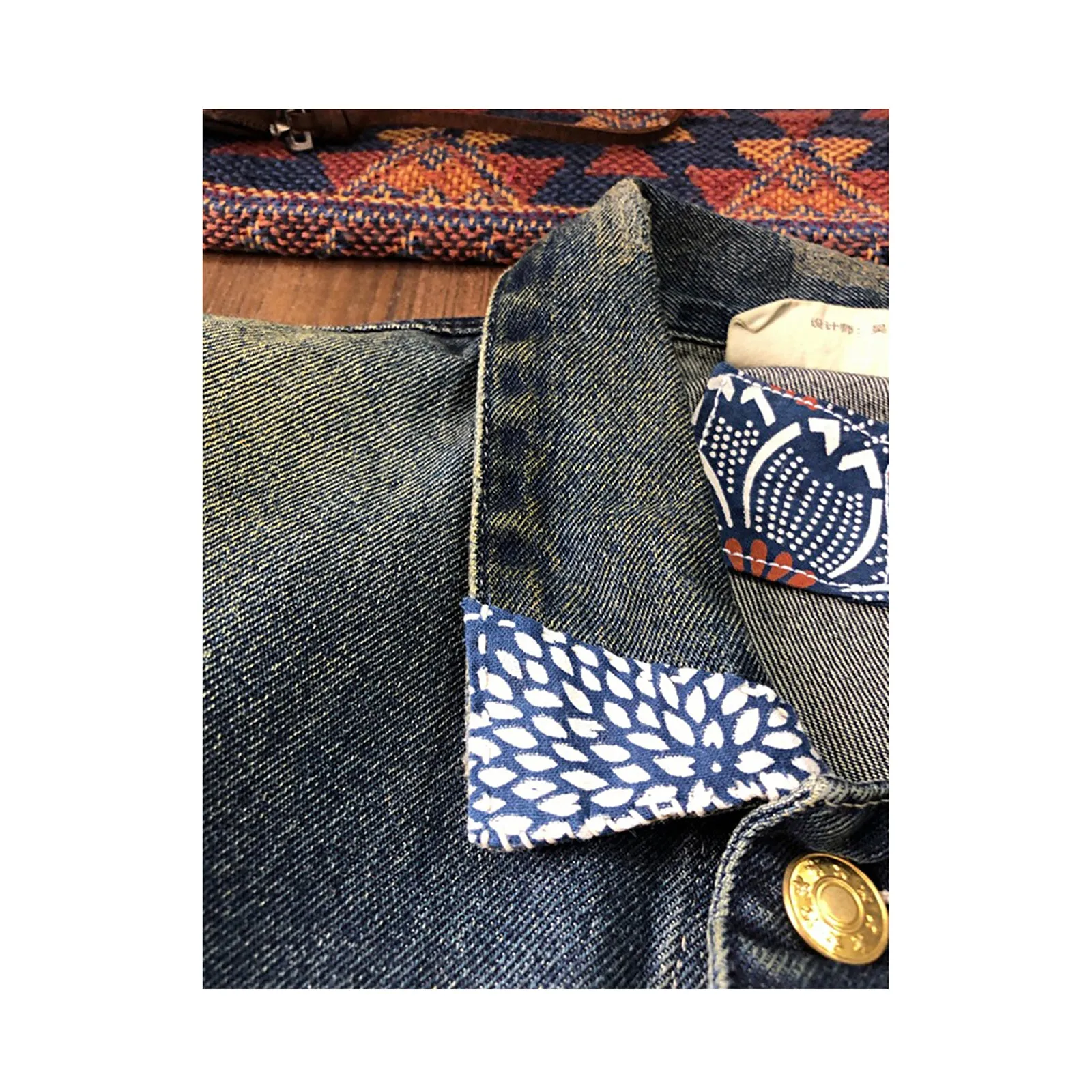 Indigo Calico Stitching Denim Jacket