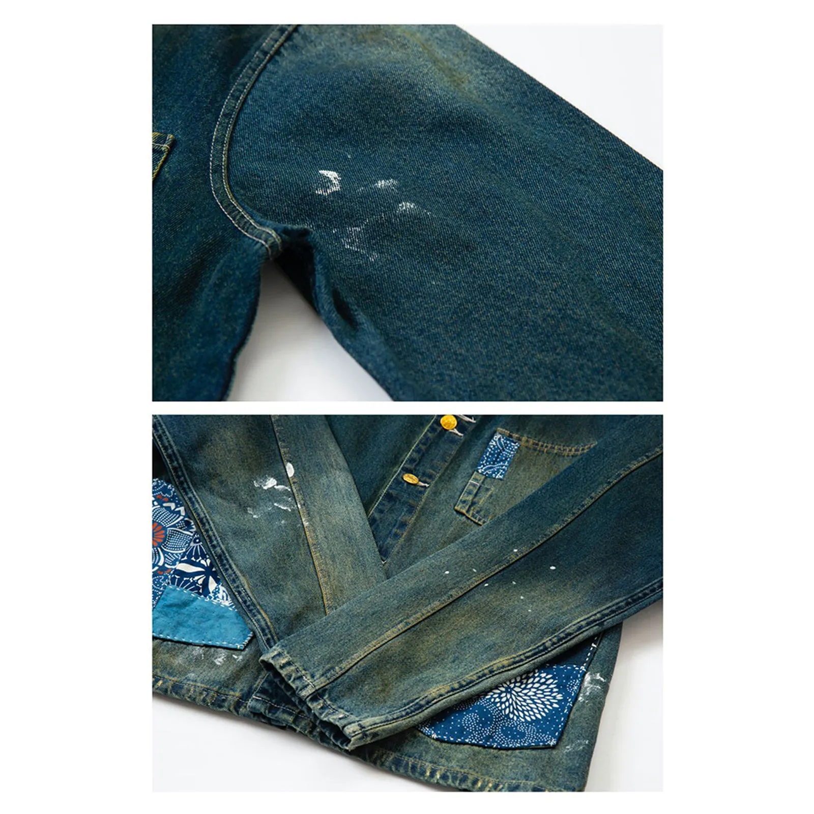 Indigo Calico Stitching Denim Jacket