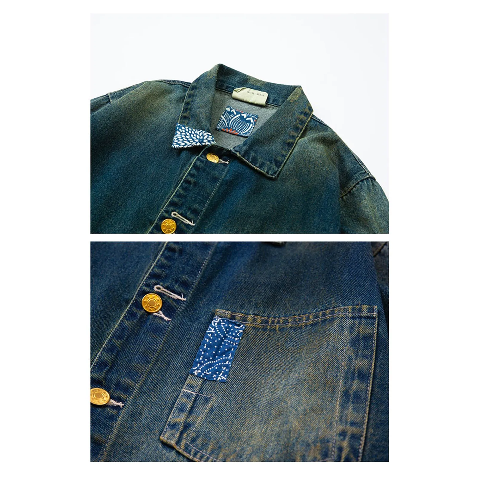 Indigo Calico Stitching Denim Jacket