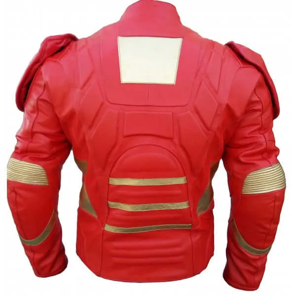 Iron Man Red Real Leather Motorbike Jacket ,Handmade Stylish Men's Jacket