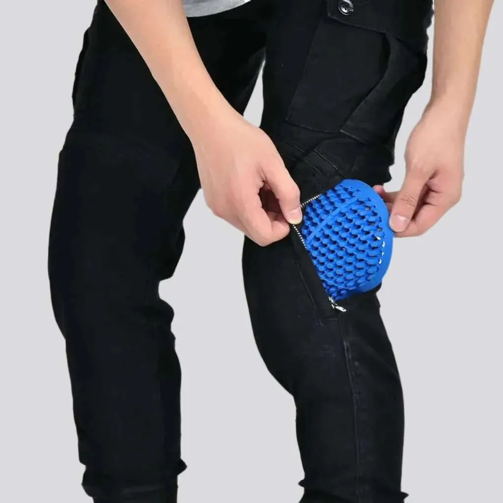 Knee-pads biker men's jeans pants