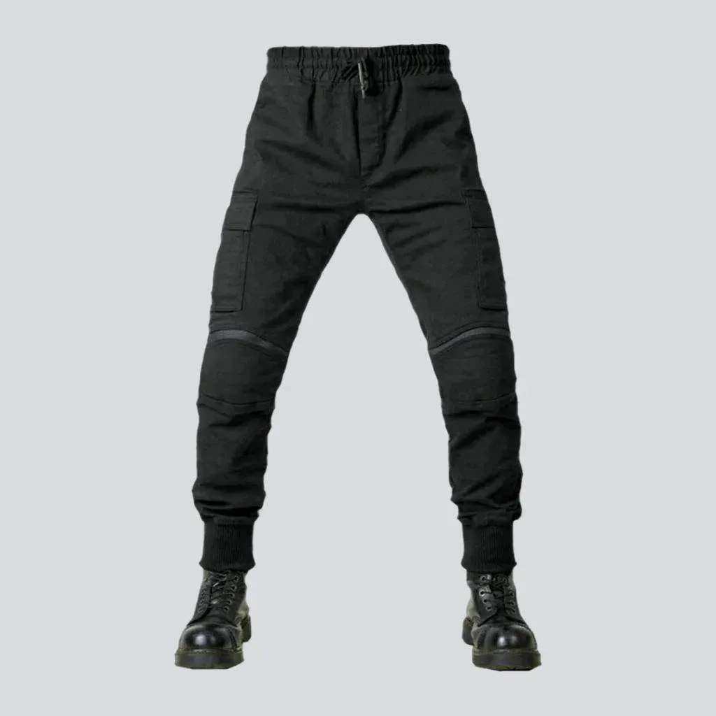 Knee-pads biker men's jeans pants