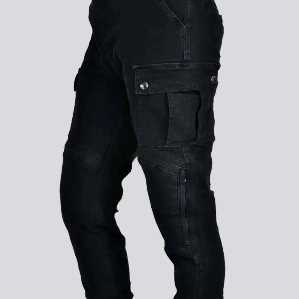 Knee-pads biker men's jeans pants