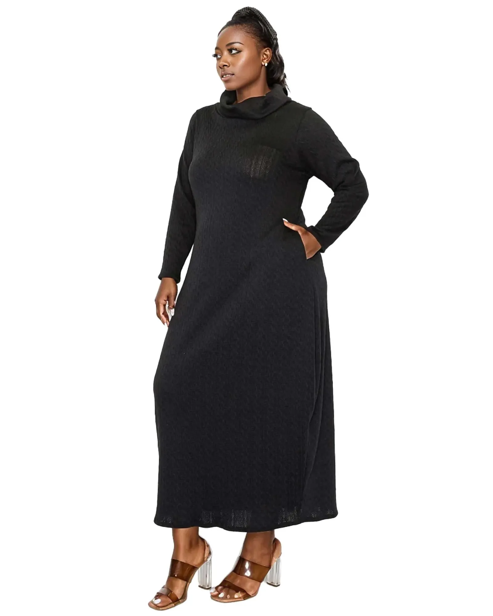 Lana Cowl Turtle Neck Pocket Sweater Dress | Black