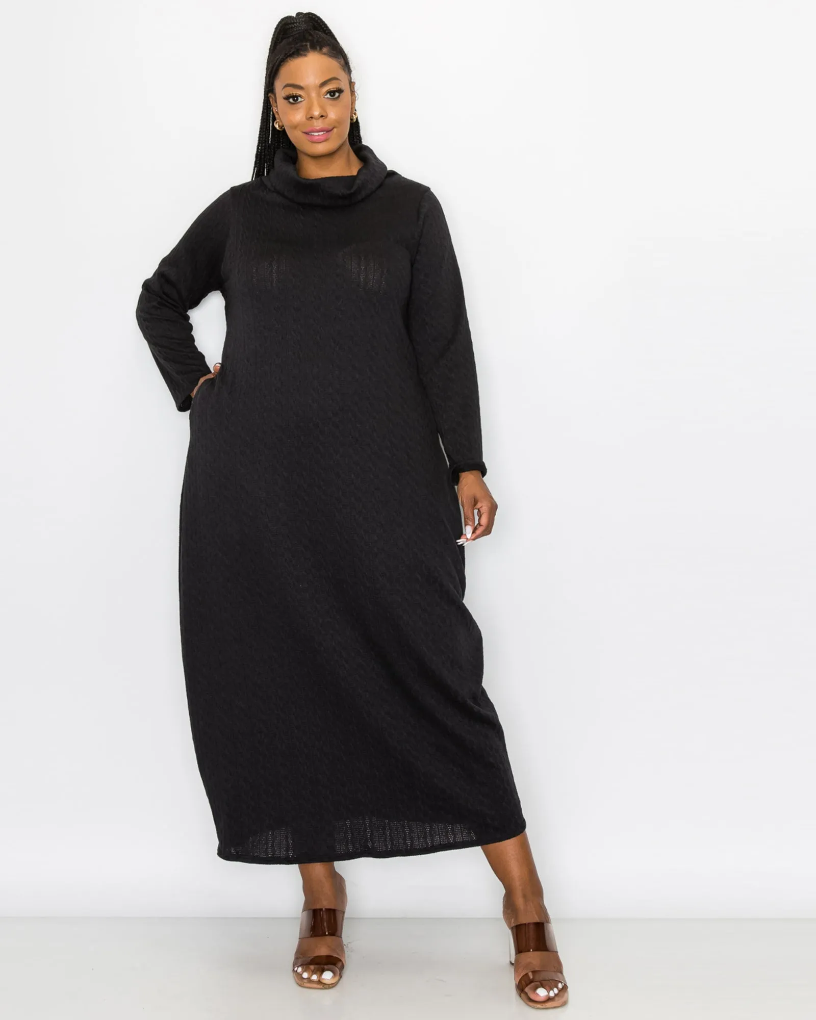 Lana Cowl Turtle Neck Pocket Sweater Dress | Black