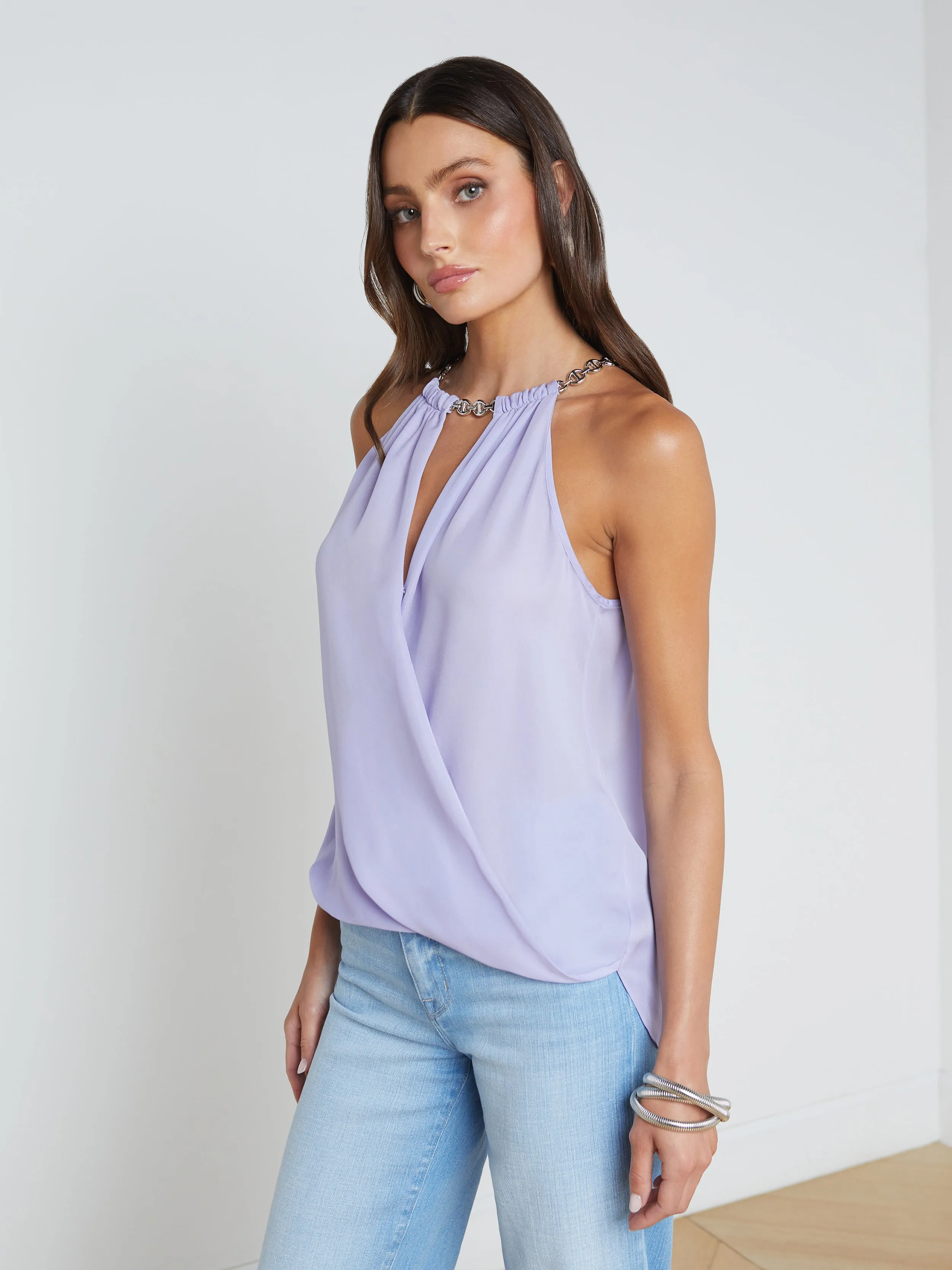 Lina Silk Chain-Neck Top