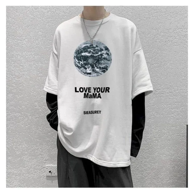 Long Sleeve Fake Two-piece T Shirt Striped Big Shirts Men Clothing Men Fashion New Oversized Tees Clothes Tshirt