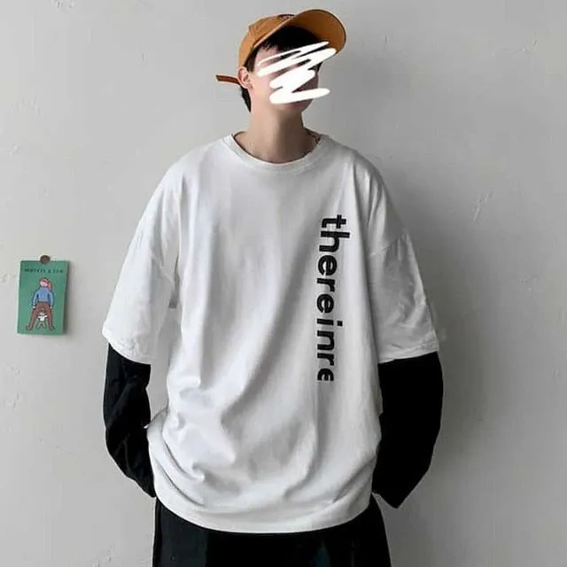 Long Sleeve Fake Two-piece T Shirt Striped Big Shirts Men Clothing Men Fashion New Oversized Tees Clothes Tshirt