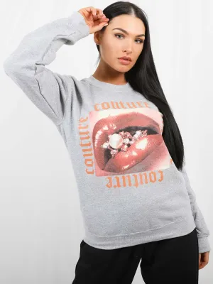 Lorena Couture Lip Graphic Sweatshirt Jumper In Grey