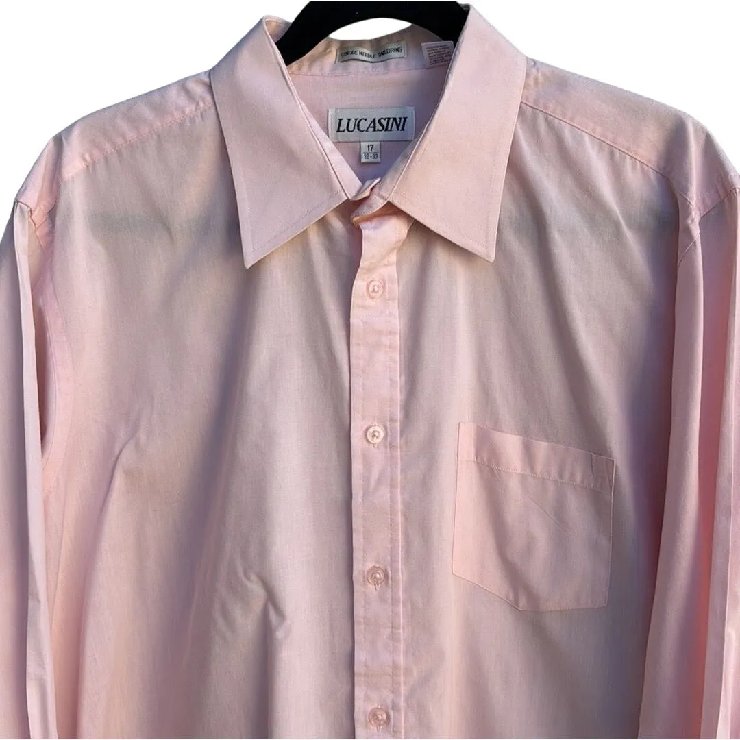 Lucasini Men's Pink Single Needle Tailoring Long Sleeve Button Down Dress Shirt