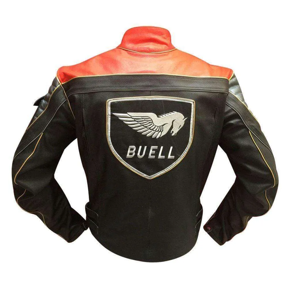 Men Buell Motorcycle Black Red Leather Jacket Buell Moto Leather Jacket With CE Armour