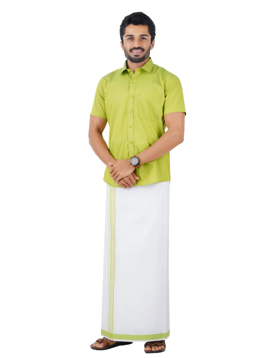 Men Fancy Border Dhoti & Half Sleeves Shirt Set Green G112