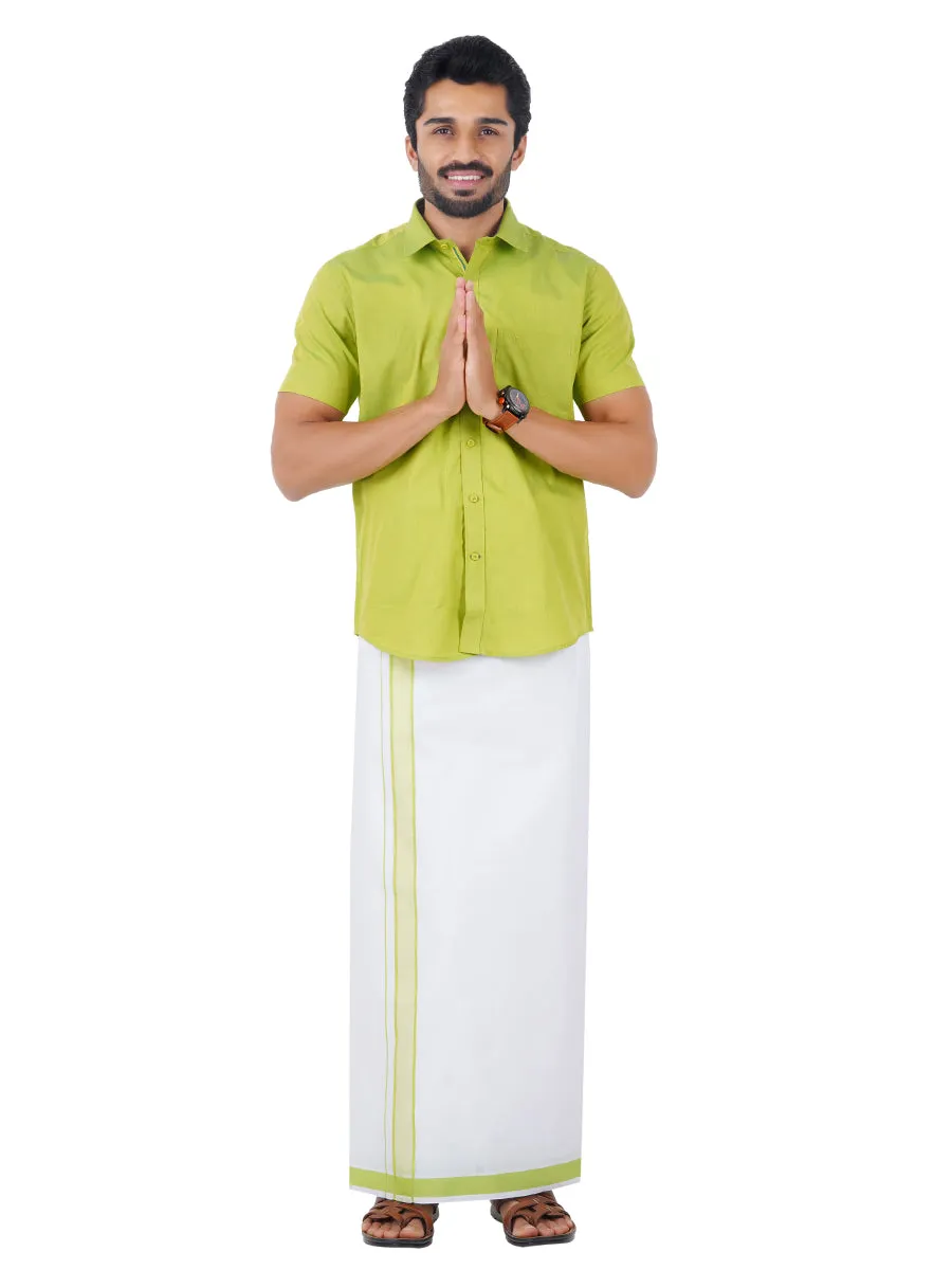 Men Fancy Border Dhoti & Half Sleeves Shirt Set Green G112