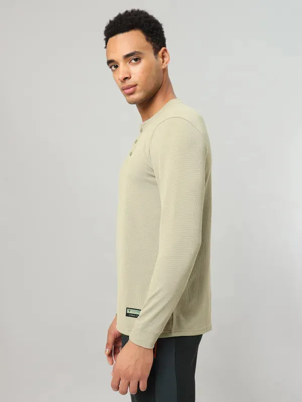 Men Self Design Slim Fit Henley Neck T-shirt with MATPIQ