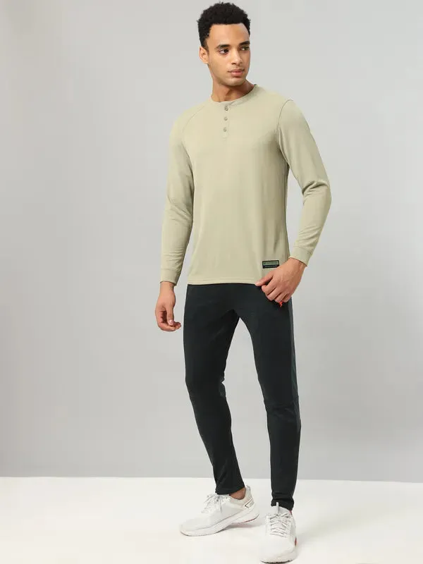 Men Self Design Slim Fit Henley Neck T-shirt with MATPIQ