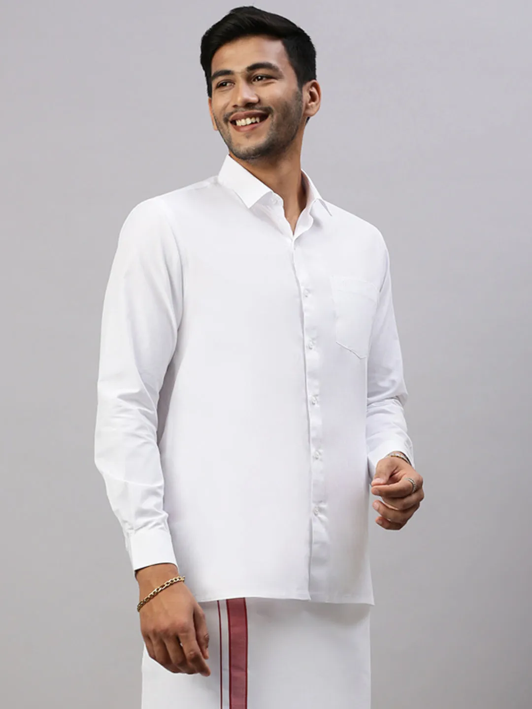 Men White Shirt with Red Fancy Border Dhoti Combo WP02