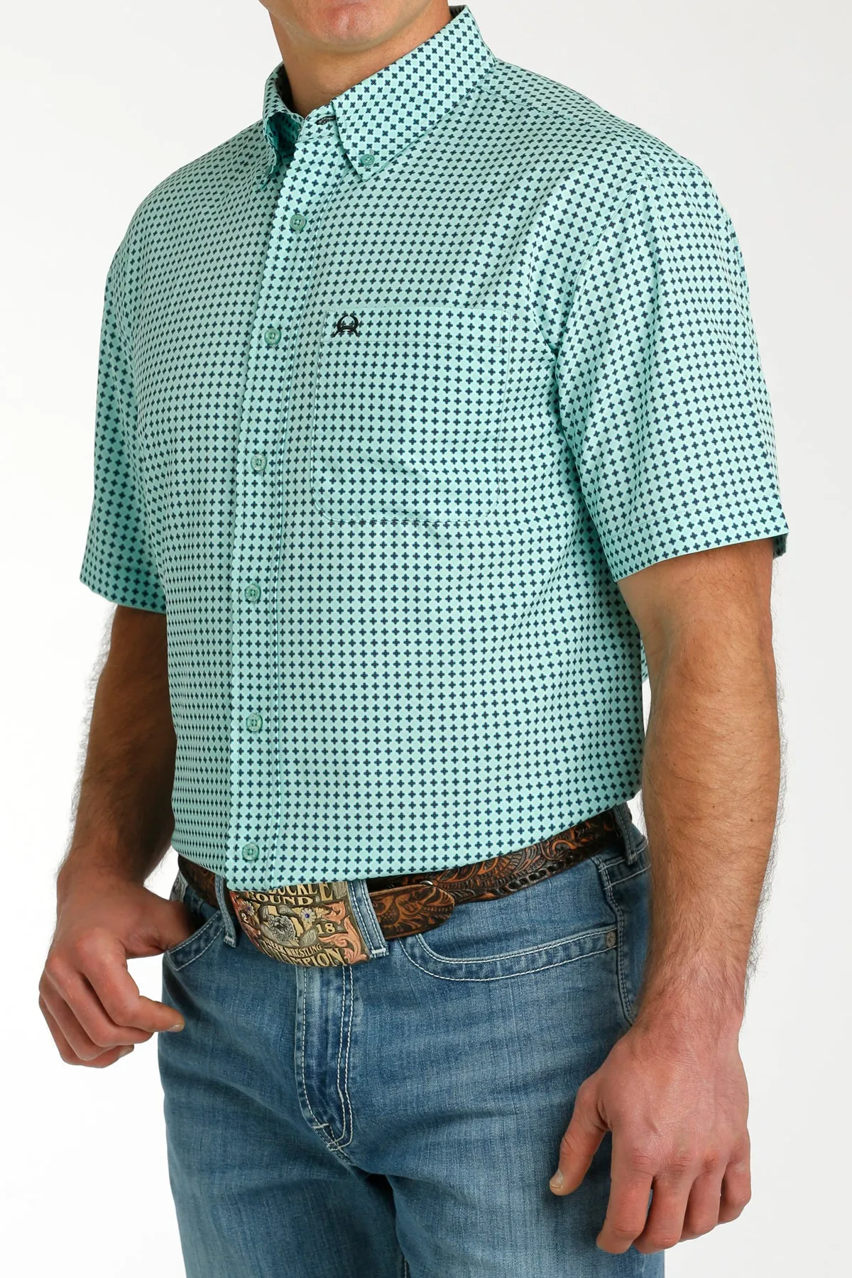 Men's Cinch ArenaFlex Turquoise Short Sleeve Shirt - MTW1704145