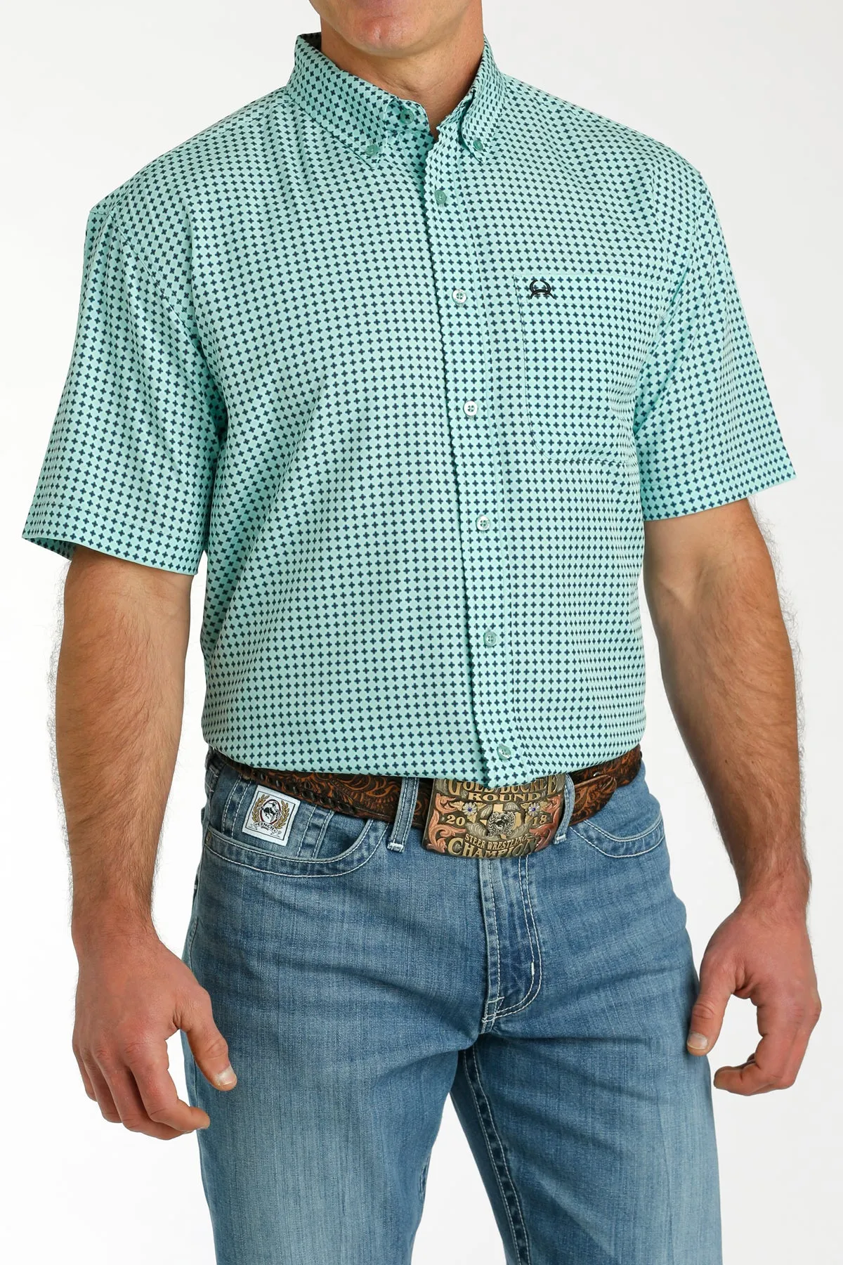 Men's Cinch ArenaFlex Turquoise Short Sleeve Shirt - MTW1704145