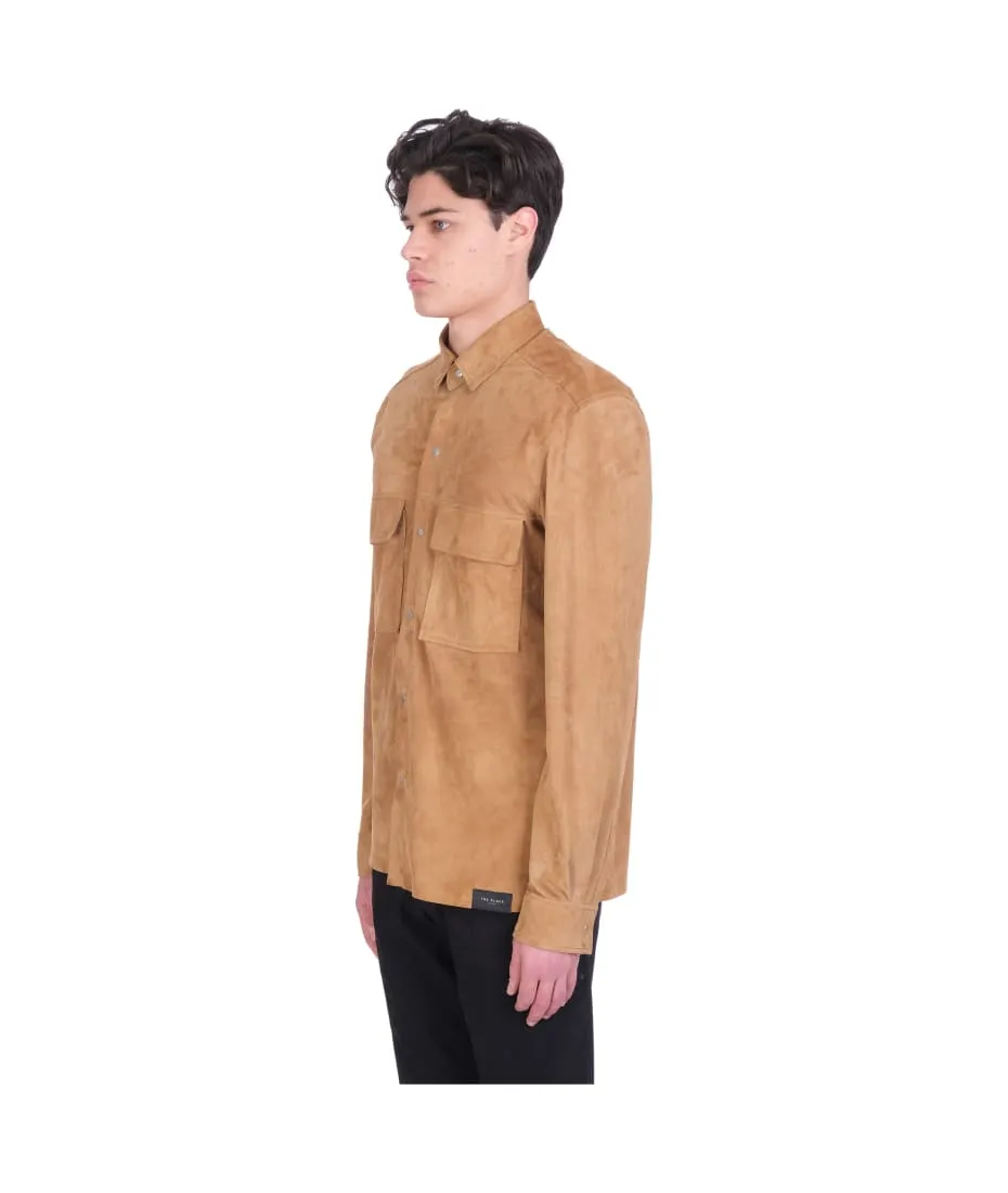 Men’s Cream Brown Suede Leather Shirt