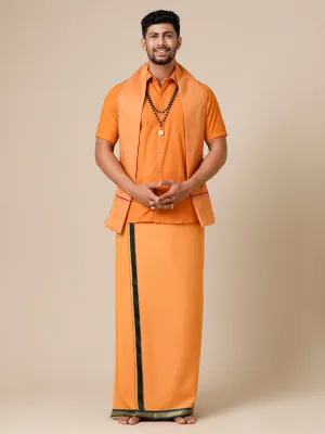 Mens Devotional Half Sleeve Shirt,Dhoti & Towel 3 in 1 Kavi