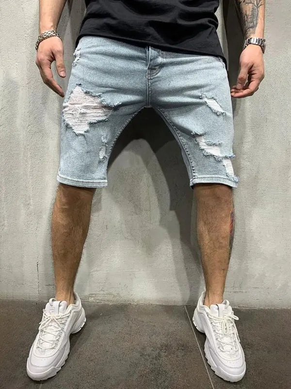 Men's Fashion Mid Waist Ripped Slim Short Jeans