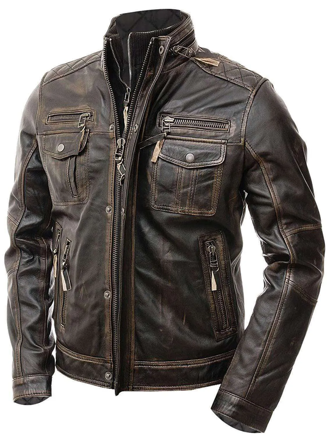 Men's Leather Jacket in Brown, Ruboff Genuine biker leather jacket  men's