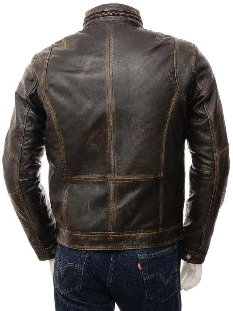 Men's Leather Jacket in Brown, Ruboff Genuine biker leather jacket  men's