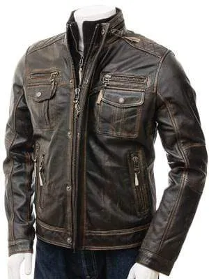 Men's Leather Jacket in Brown, Ruboff Genuine biker leather jacket  men's