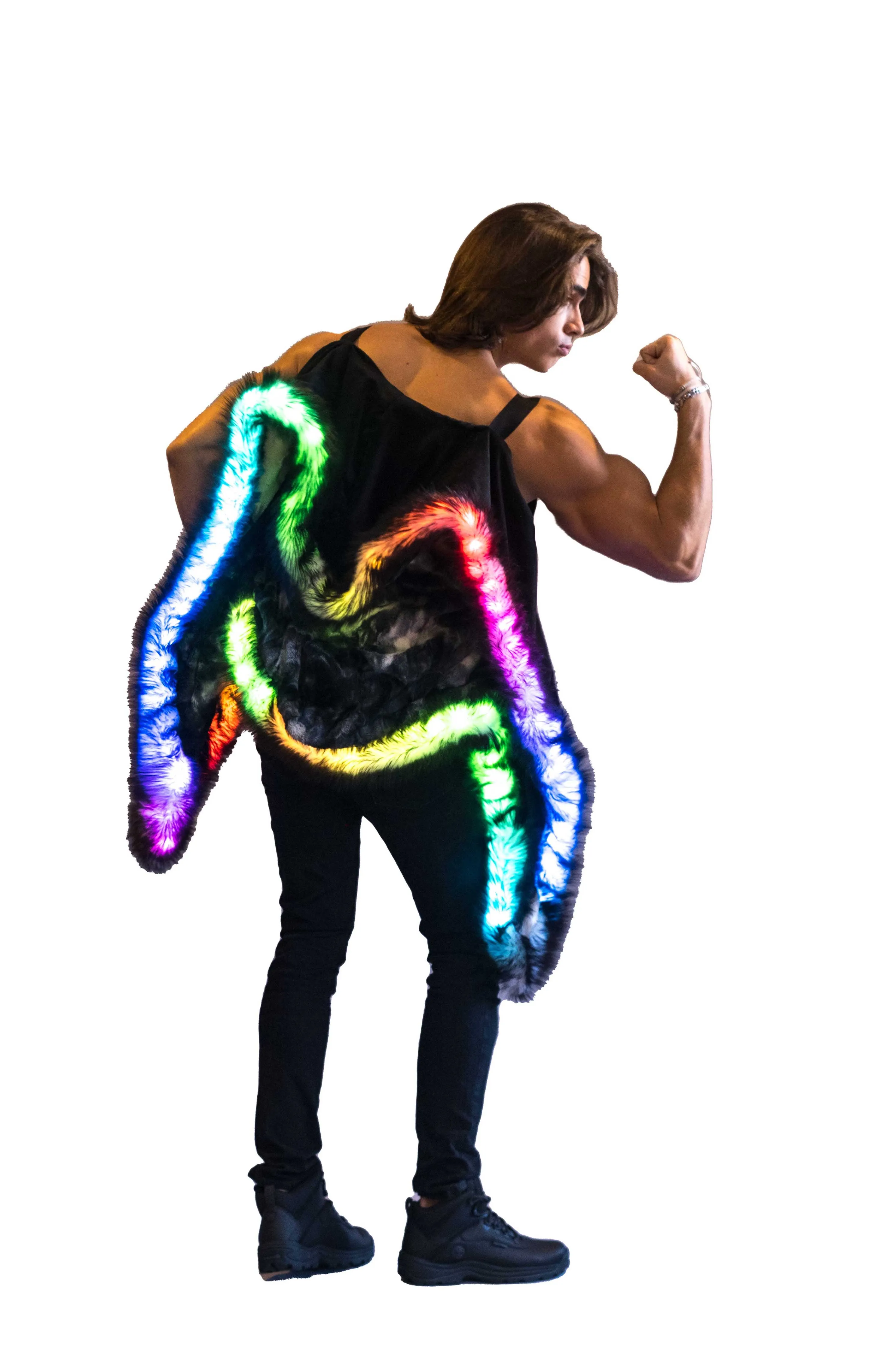 Men's LED Fur Vest in "Black & White Tye Dye"