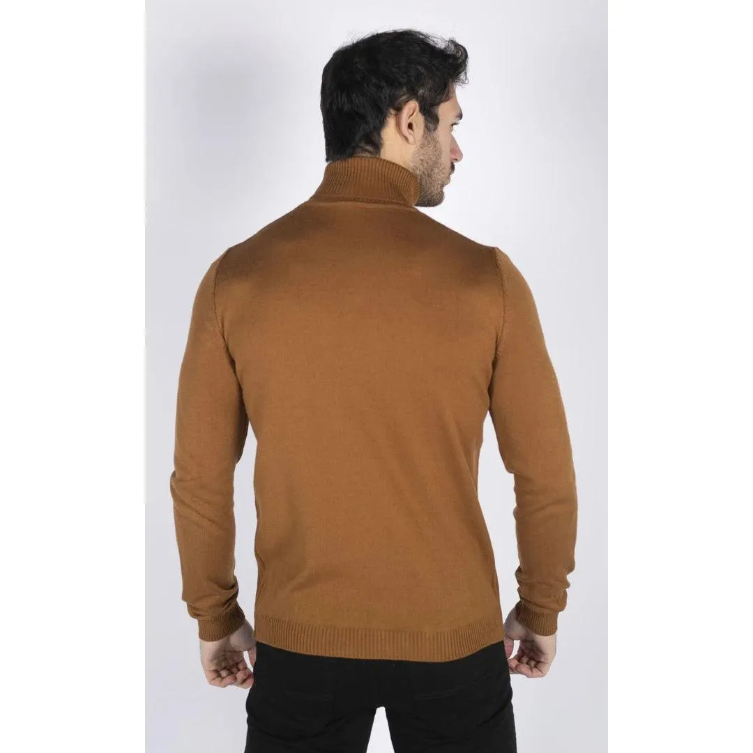 Mens Polar Neck Jumper Roll Neck High Turtle Neck Slim Fit Light Weight