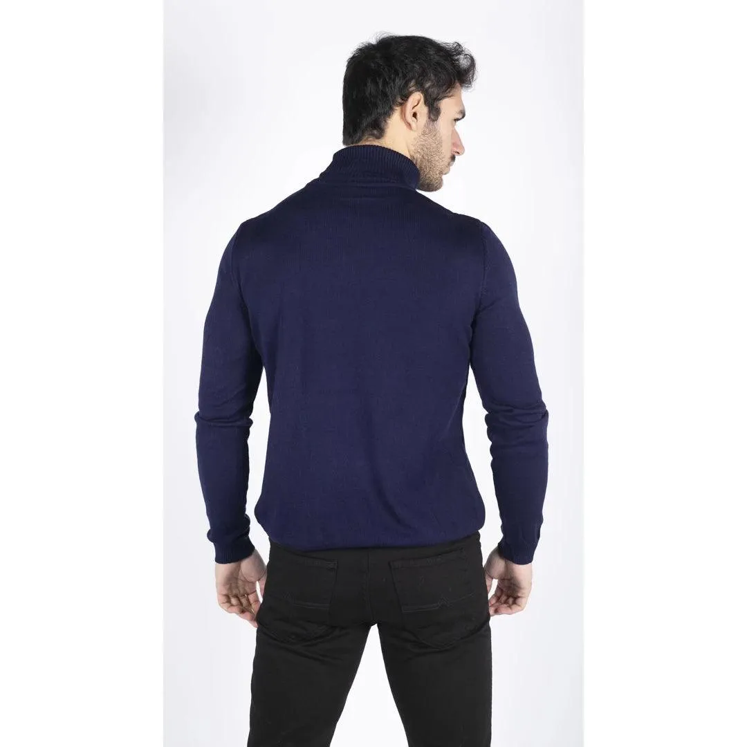 Mens Polar Neck Jumper Roll Neck High Turtle Neck Slim Fit Light Weight