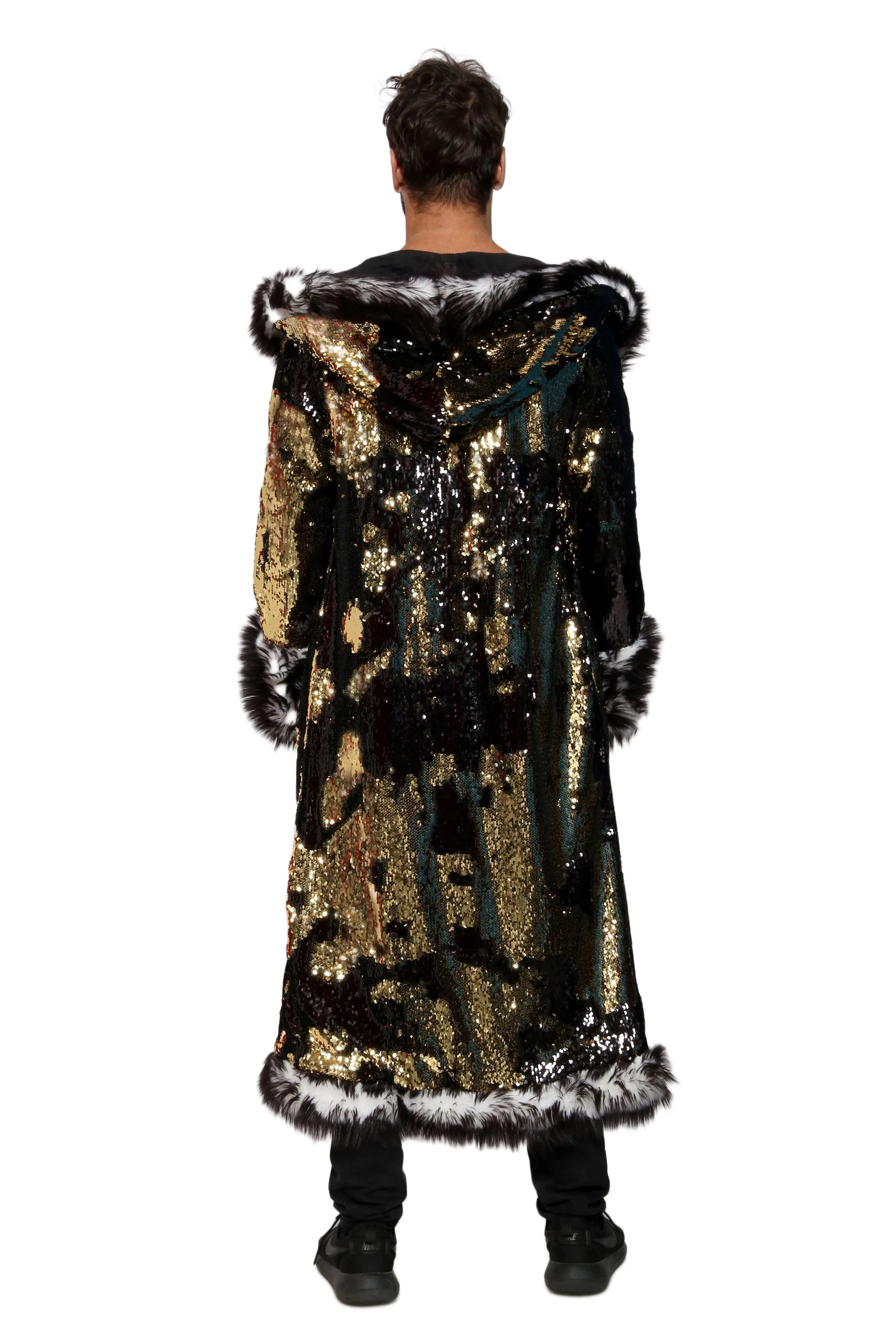 Men's Sequin King Coat in "Black/ Gold"