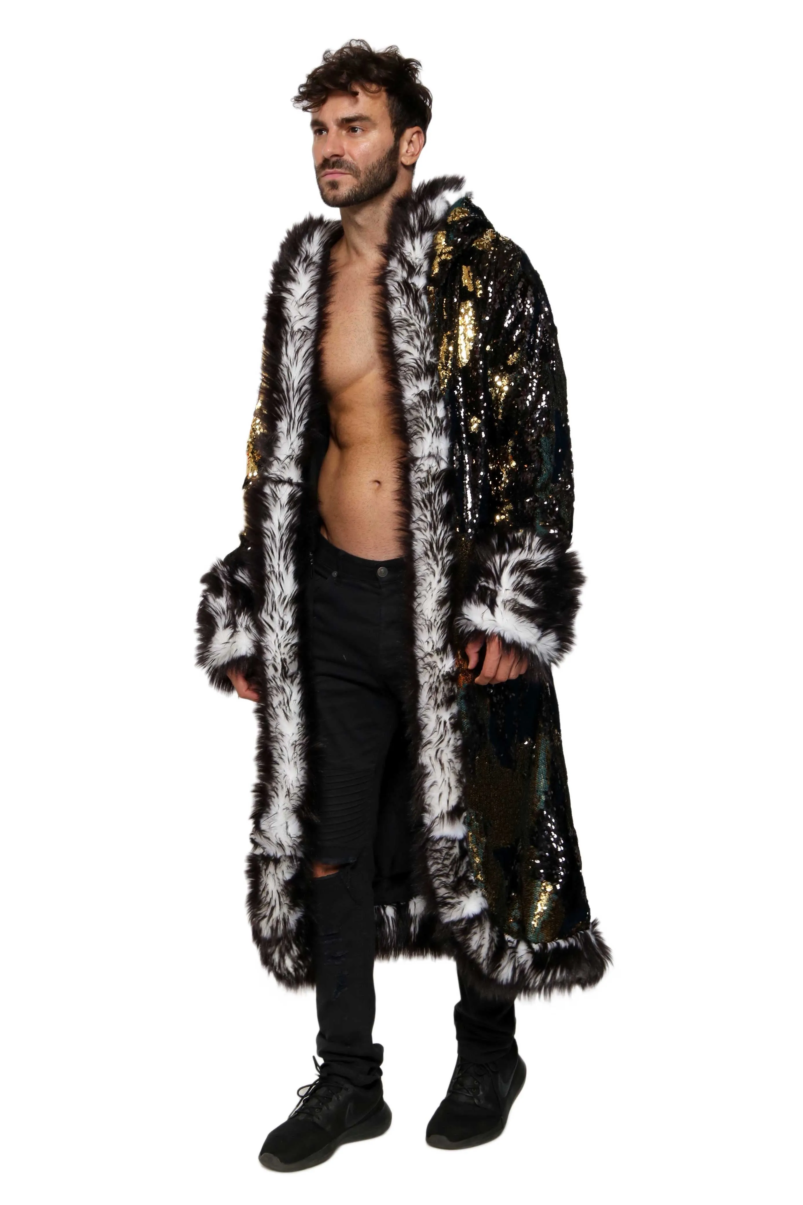 Men's Sequin King Coat in "Black/ Gold"