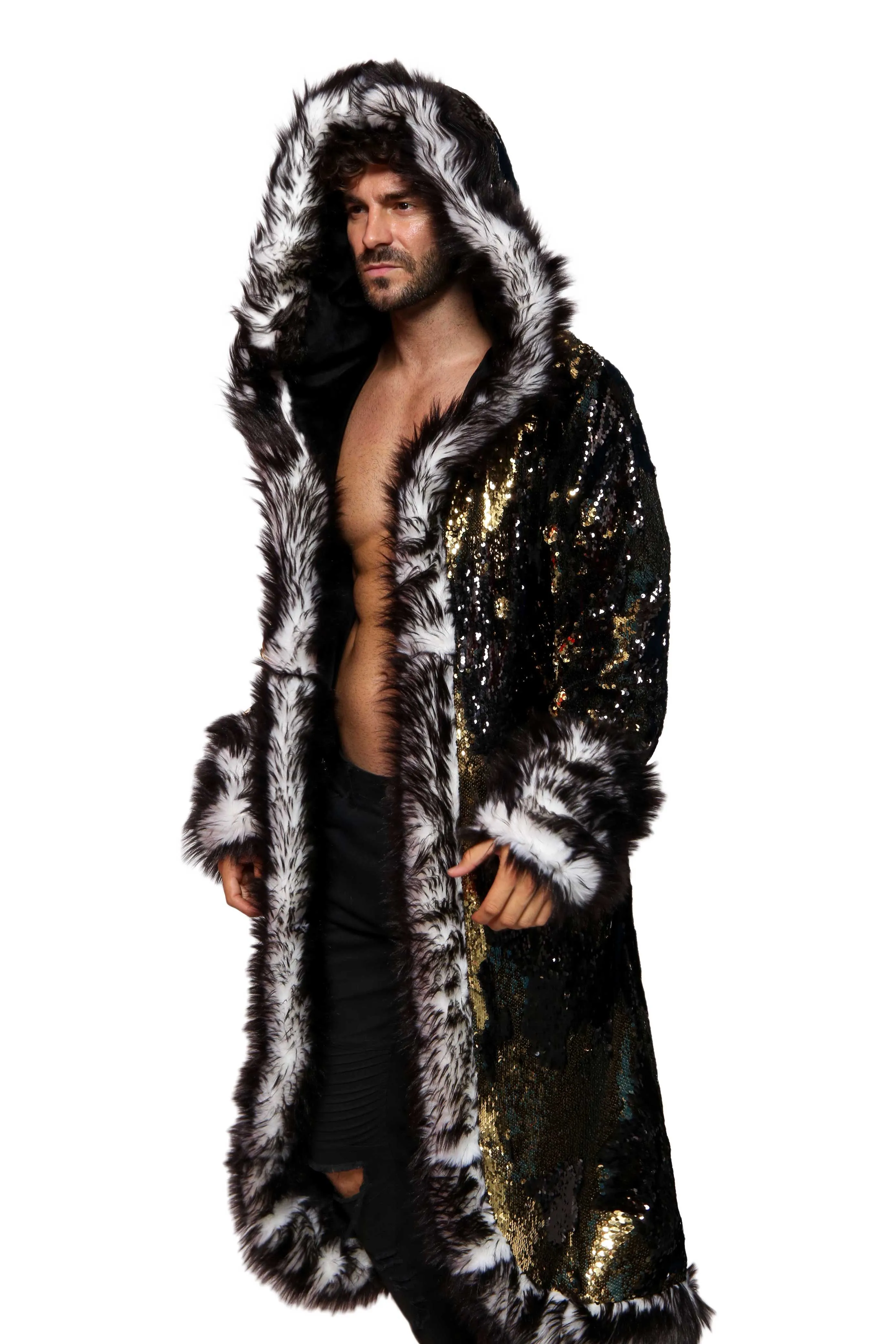 Men's Sequin King Coat in "Black/ Gold"