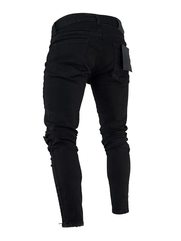 Men's Zipper Design Distressed Slim jeans