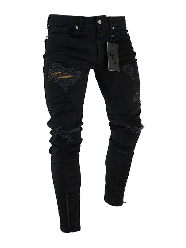 Men's Zipper Design Distressed Slim jeans