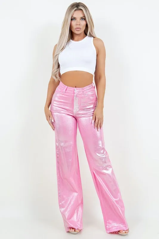 METALLIC WIDE LEG JEAN