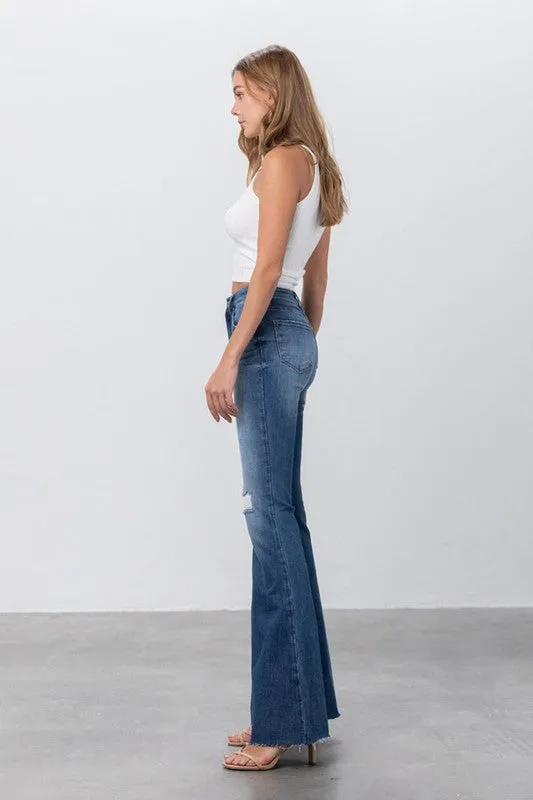 MID RISE DARK WASH FLARE JEANS