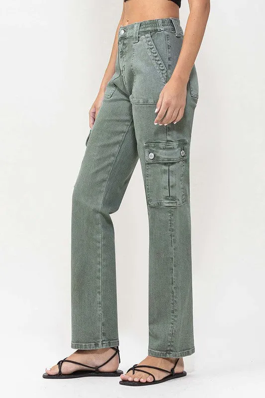 Mid Rise Straight Cargo Pocket Detail Jeans