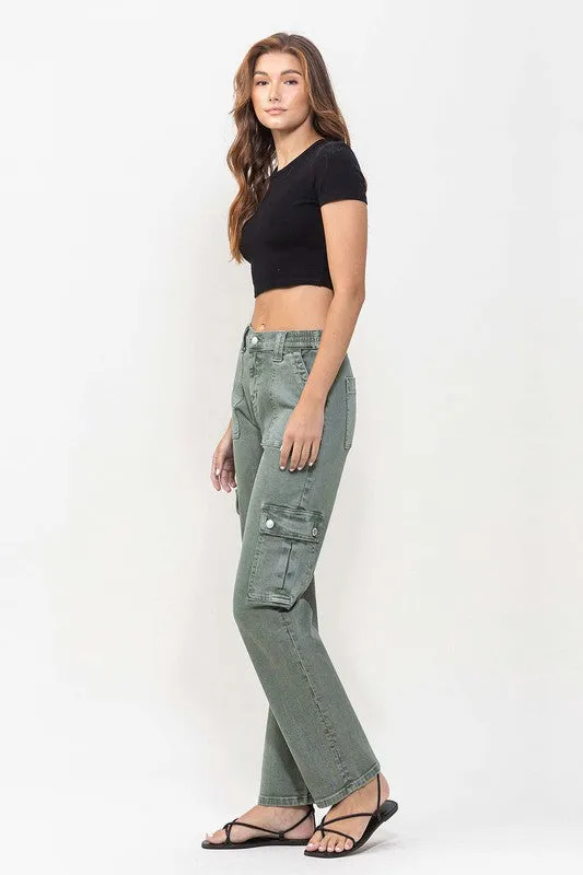 Mid Rise Straight Cargo Pocket Detail Jeans