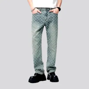 Mid-waist embroidered jeans
 for men