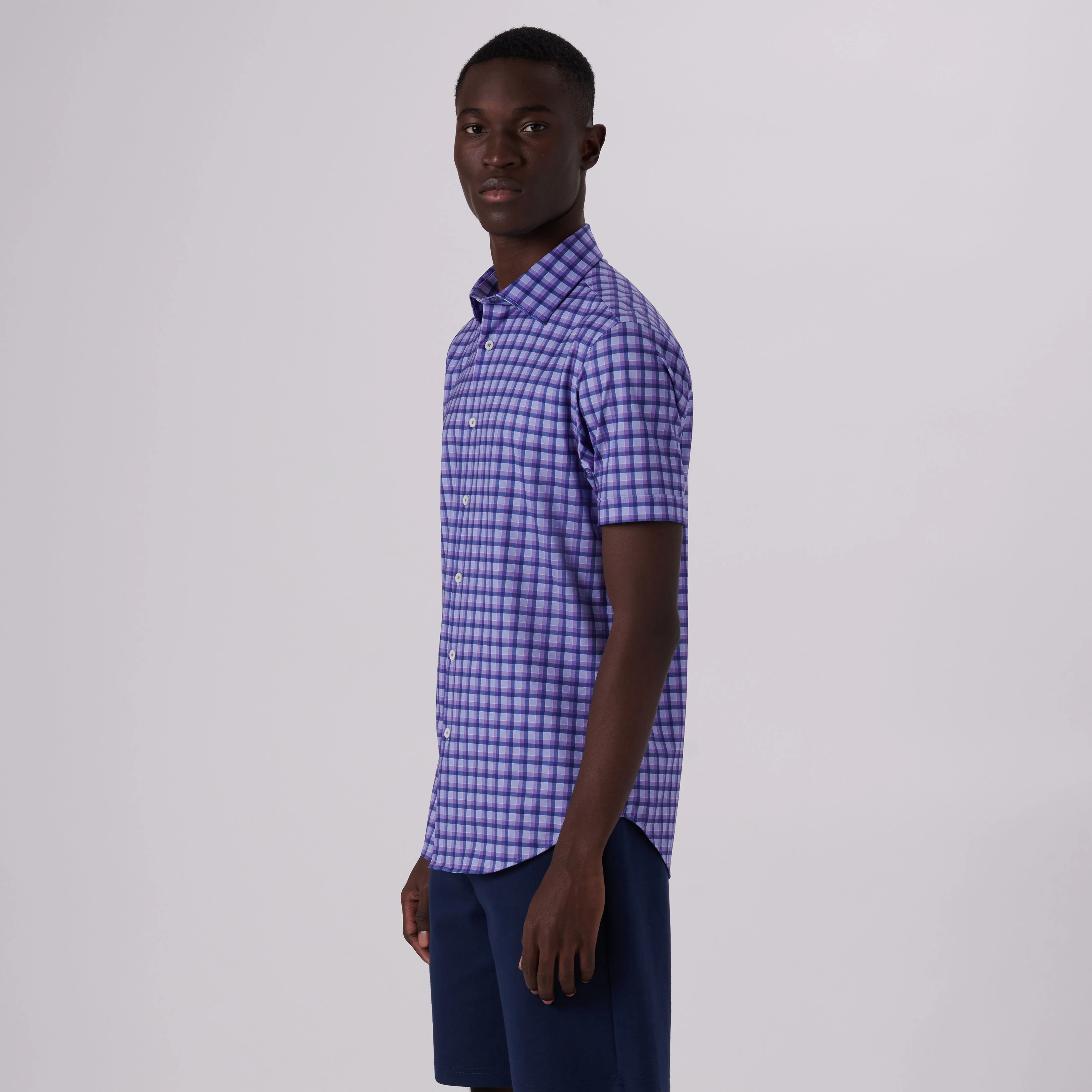 Miles Shadow Check Print OoohCotton Short Sleeve Shirt