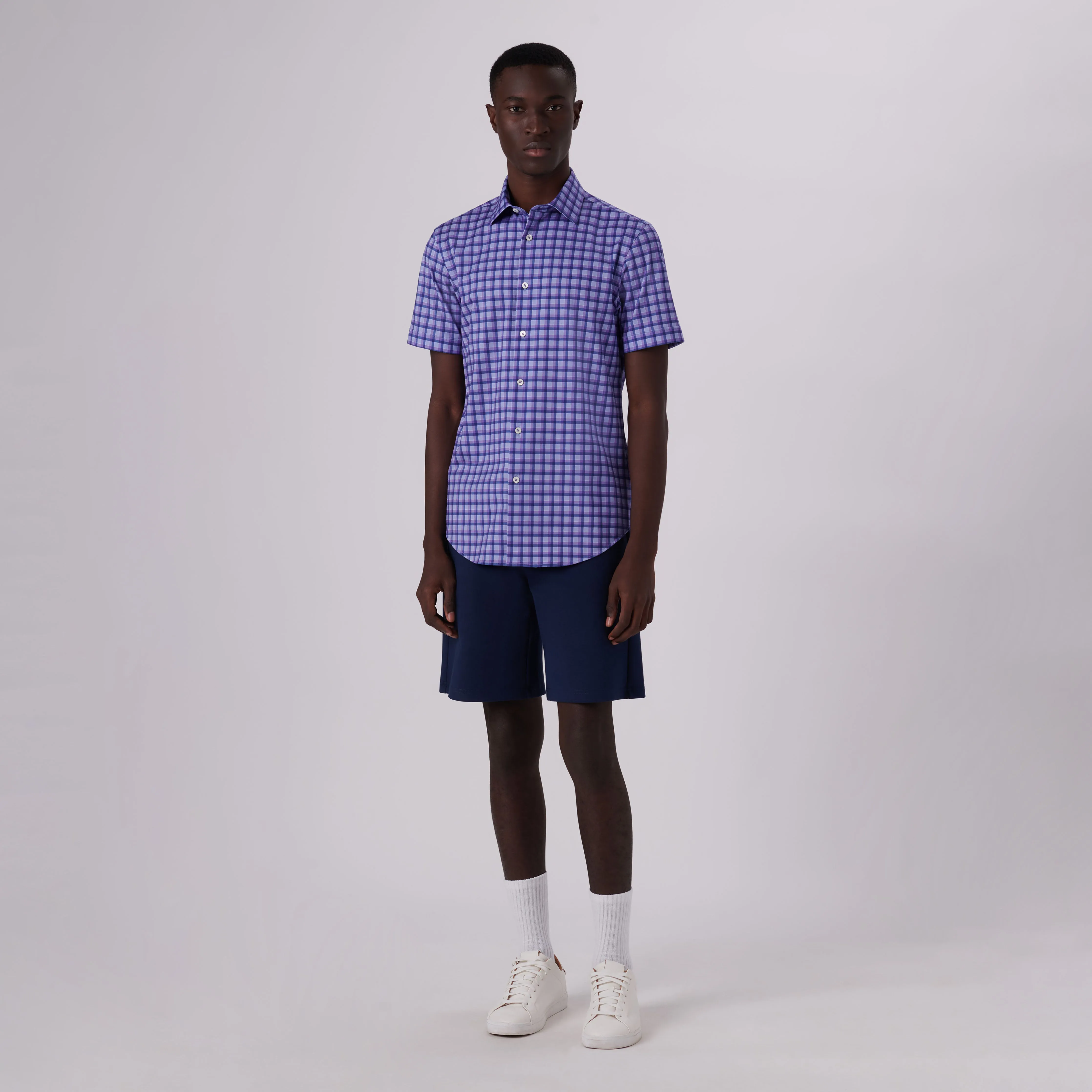 Miles Shadow Check Print OoohCotton Short Sleeve Shirt