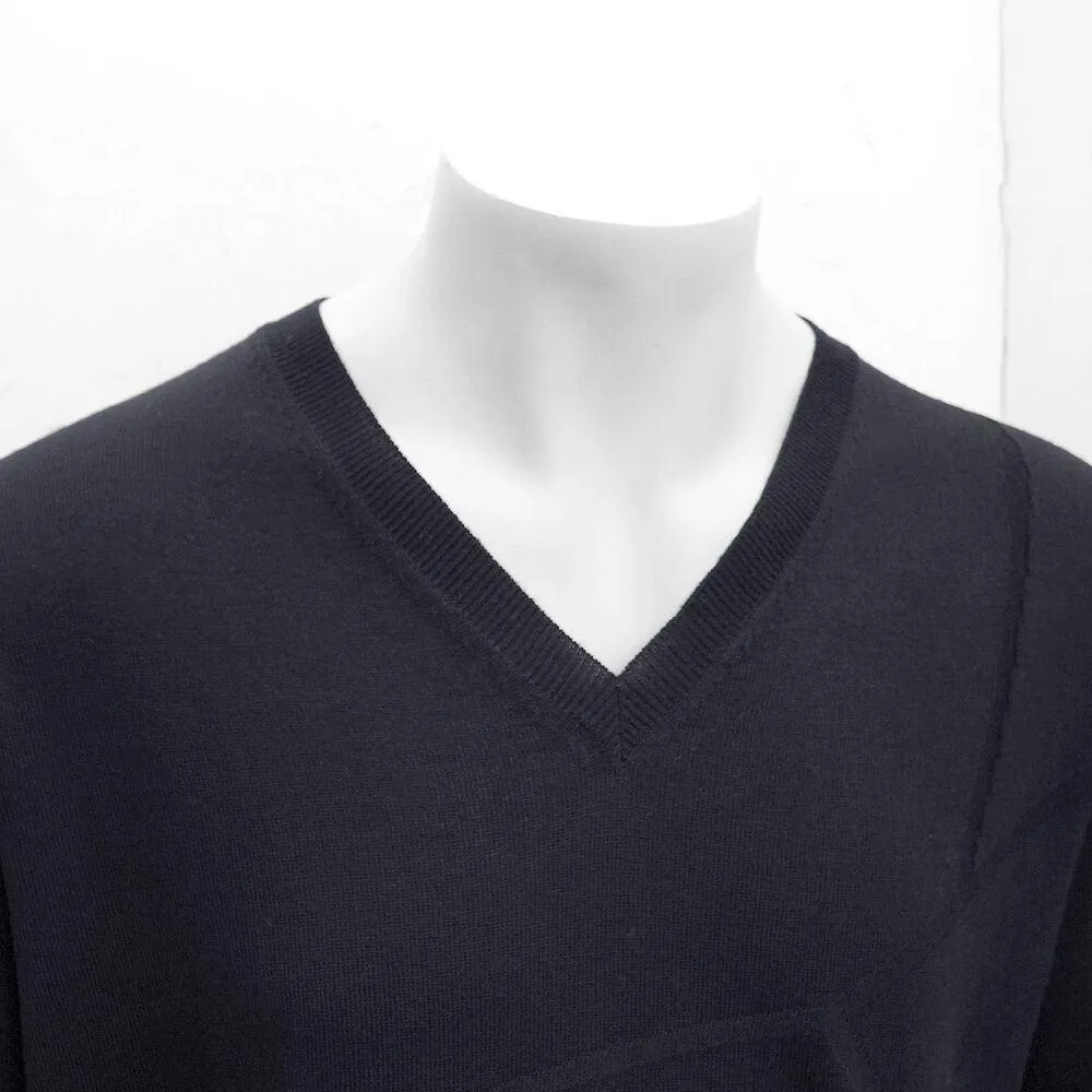 Navy Blue Wool Stitch Pattern V Neck Jumper