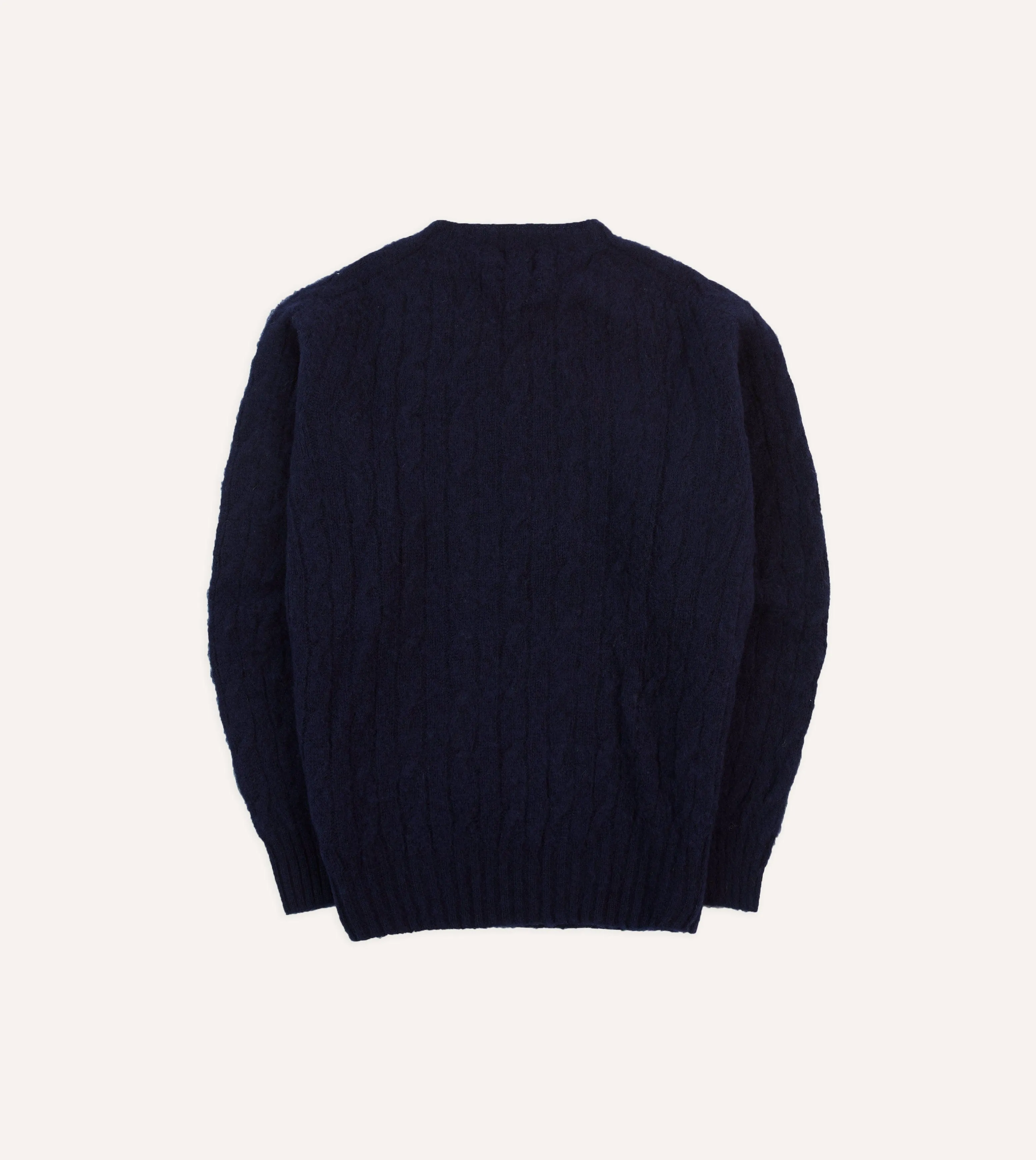 Navy Brushed Cable Knit Shetland Crew Neck Jumper