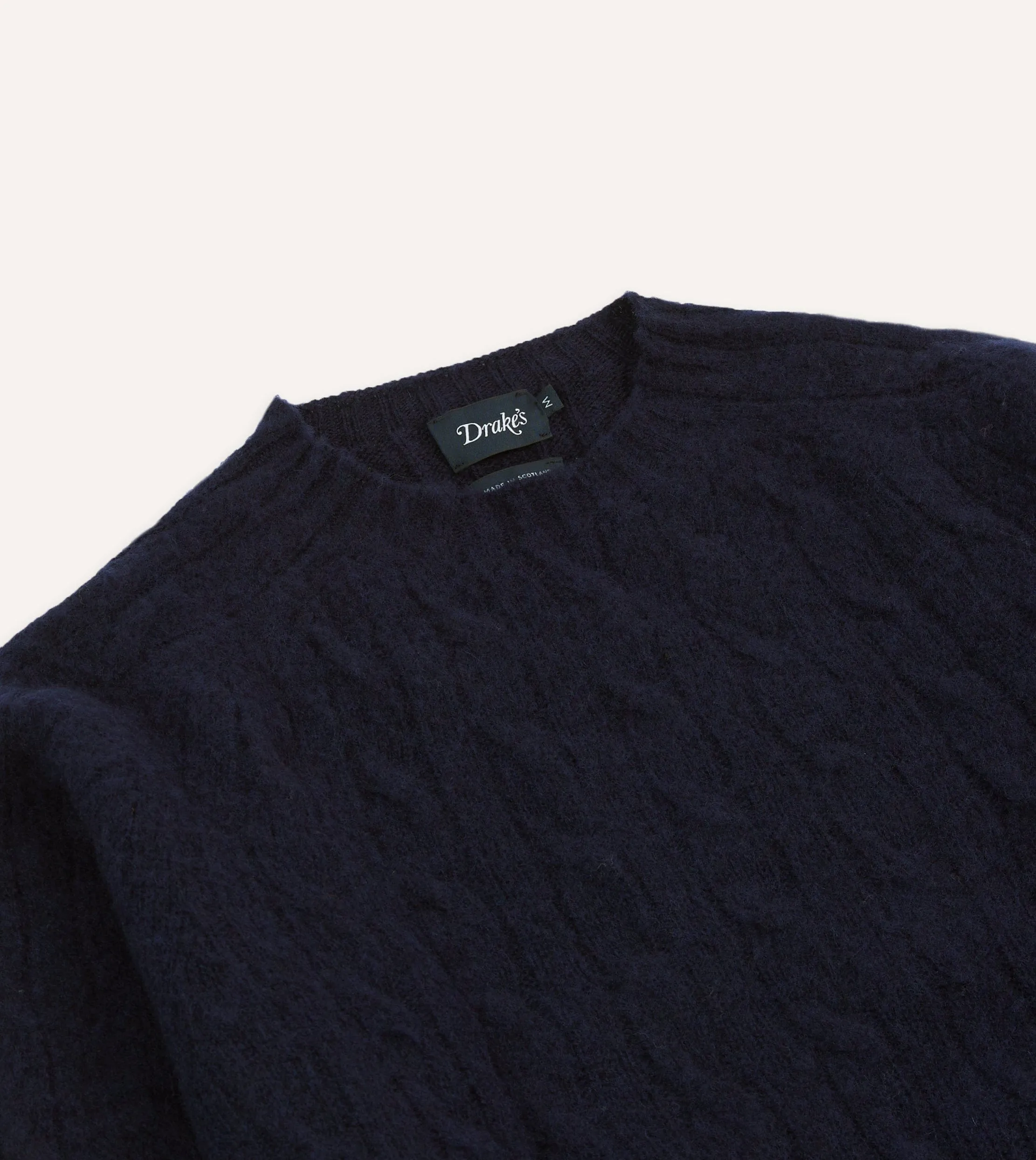 Navy Brushed Cable Knit Shetland Crew Neck Jumper