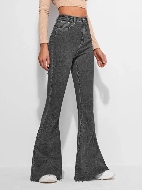 Neutral Grey Bootleg High Rise Jeans